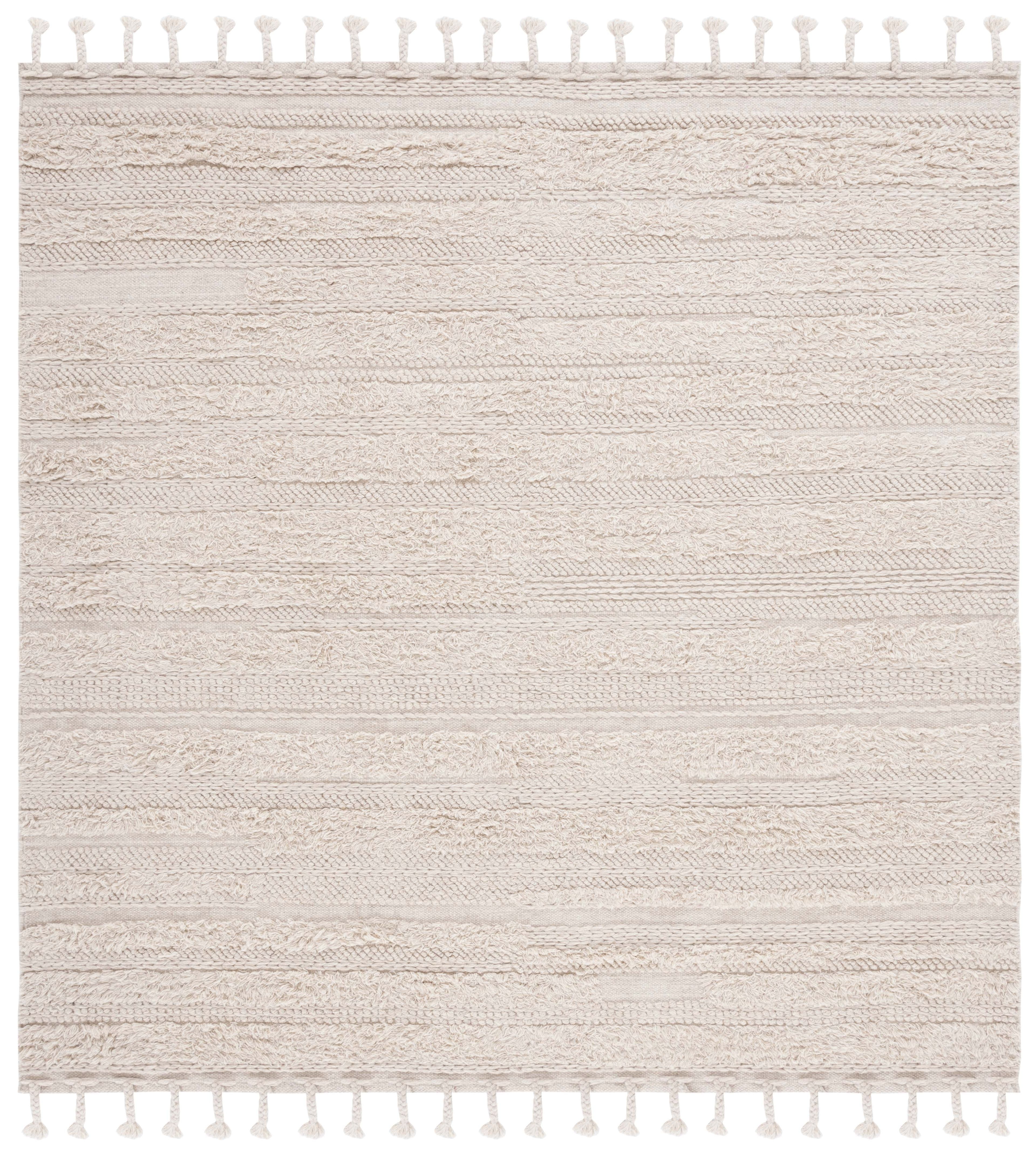 Beige Tufted Handmade Wool Square Area Rug with Stripes