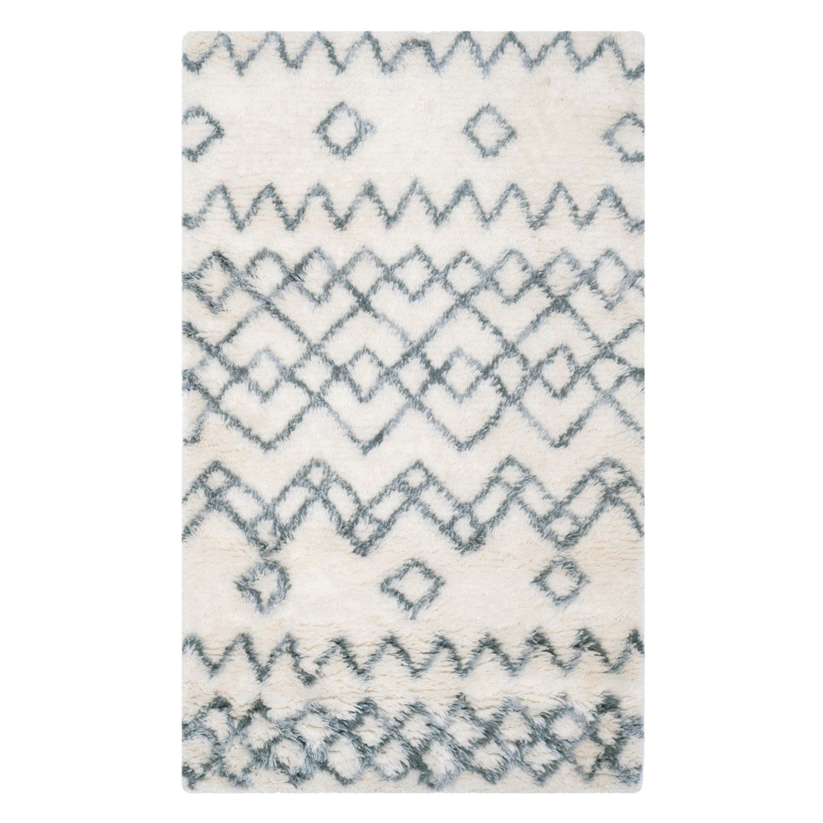 Ivory Blue 4' x 6' Hand-Tufted Wool Shag Rug