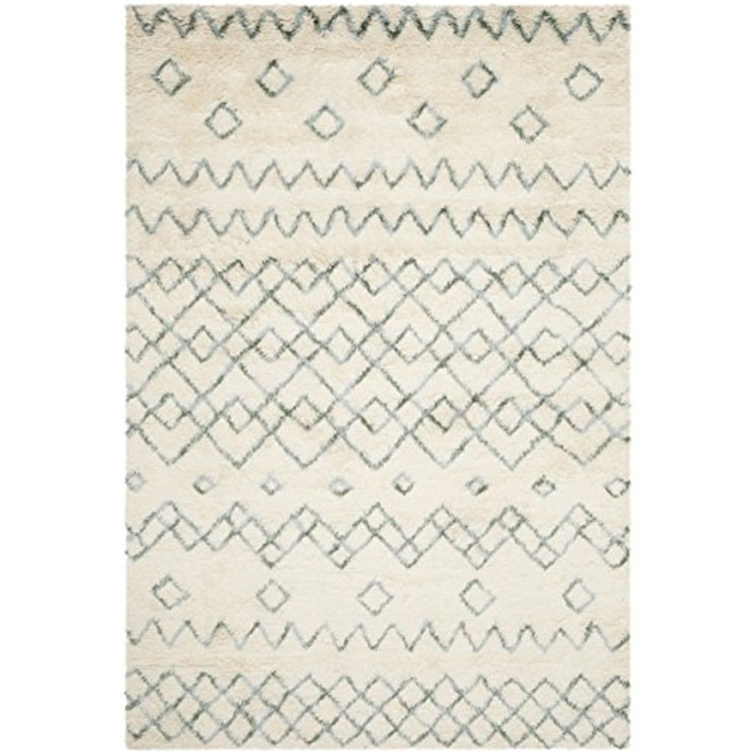 Ivory Blue 4' x 6' Hand-Tufted Wool Shag Rug