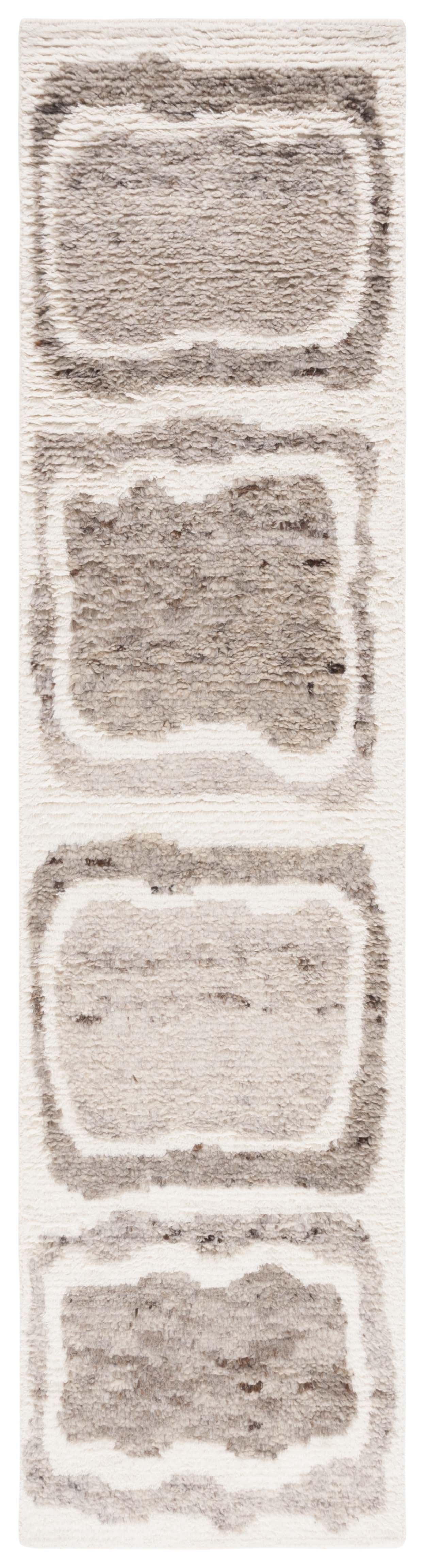 Hand-knotted Ivory and Brown Wool Geometric Runner Rug