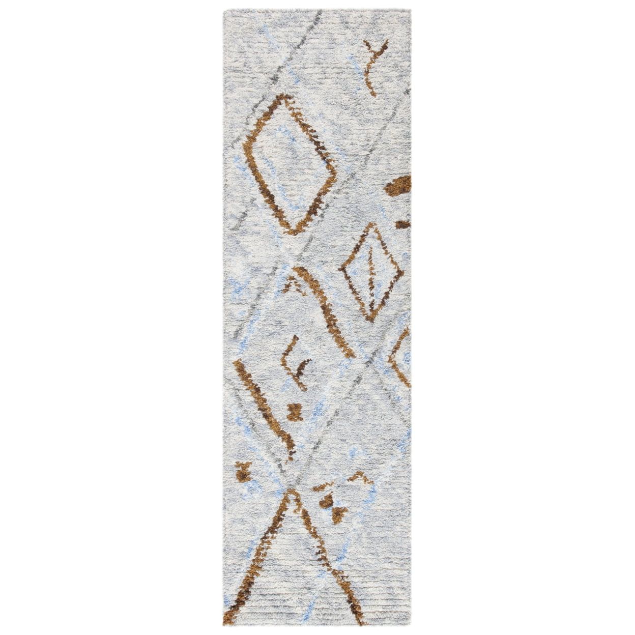 Grey and Blue Moroccan Wool Shag Runner Rug