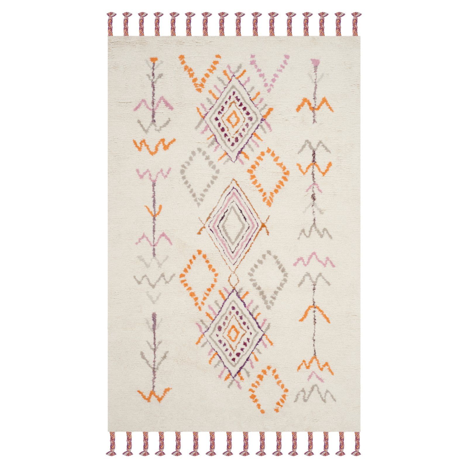 SAFAVIEH Casablanca Tiana Southwestern Shag Area Rug, Ivory/Multi, 5' x 8'