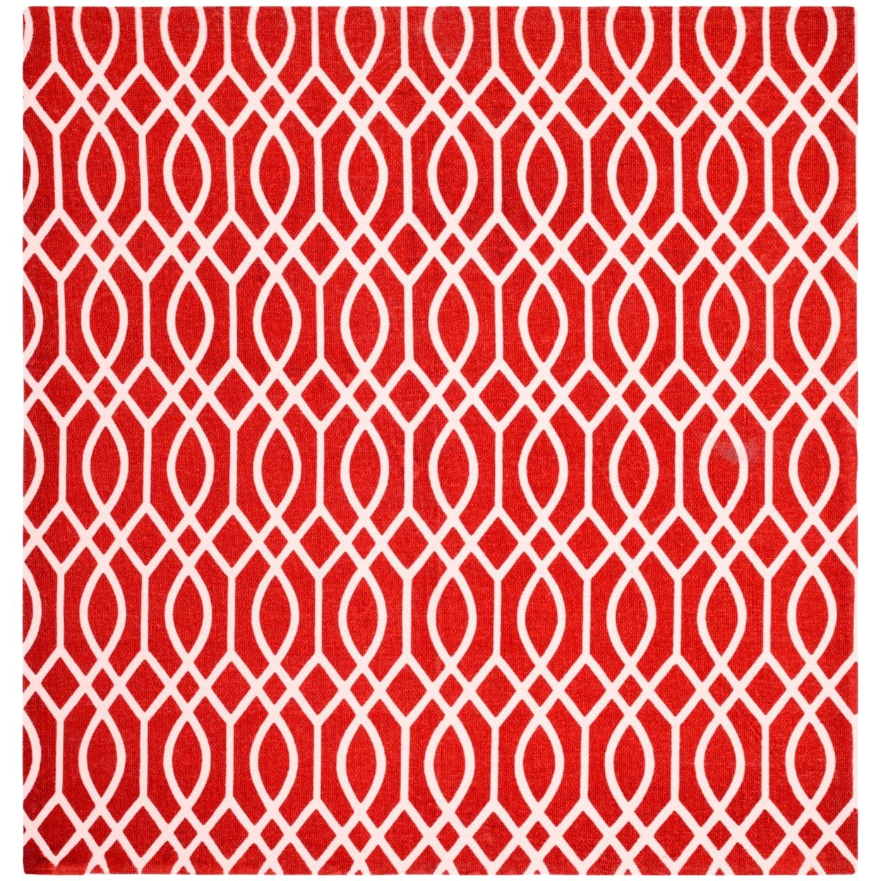 Handmade Coral and Ivory Geometric Cotton Square Rug