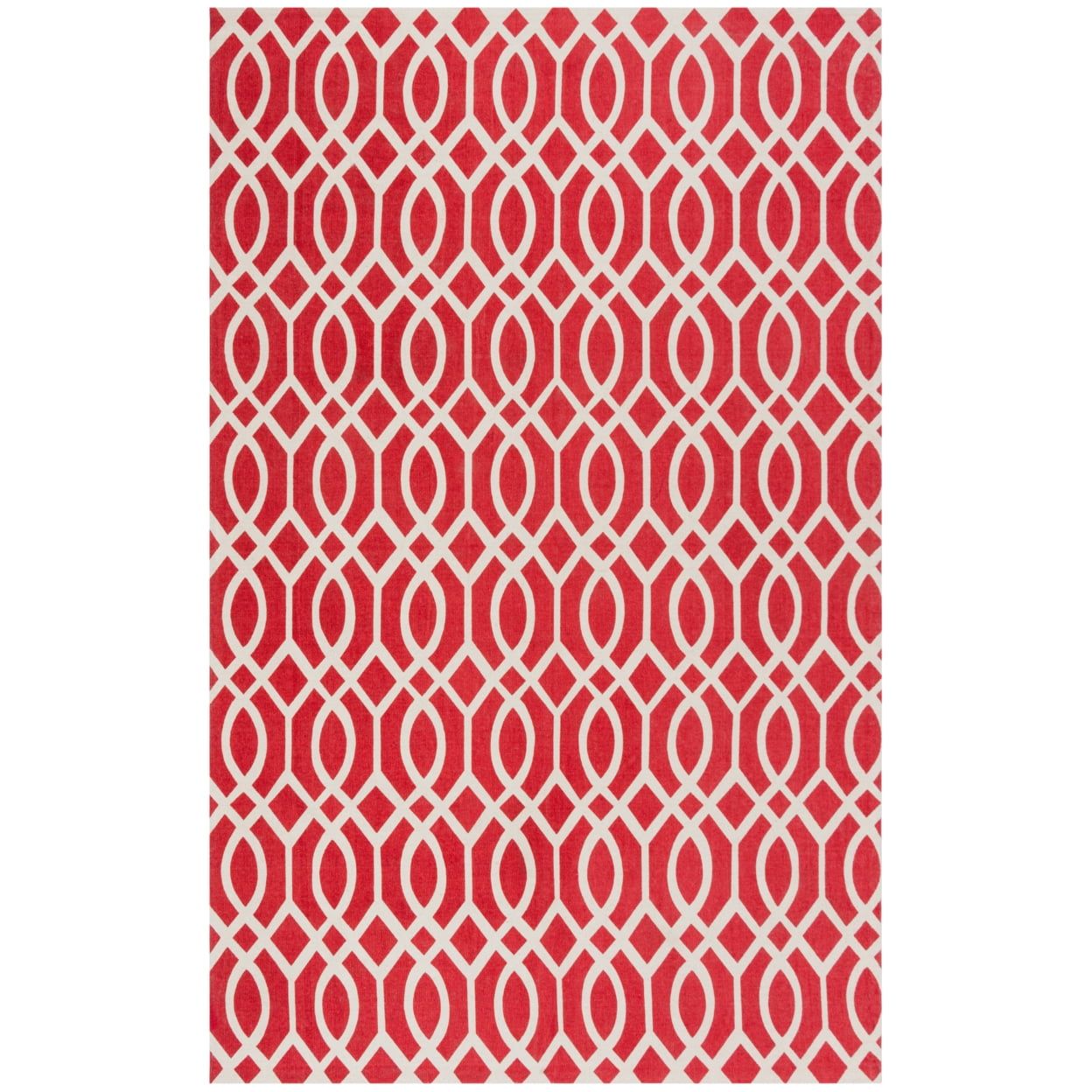 Handmade Coral and Ivory Geometric Cotton Rug, 5' x 8'