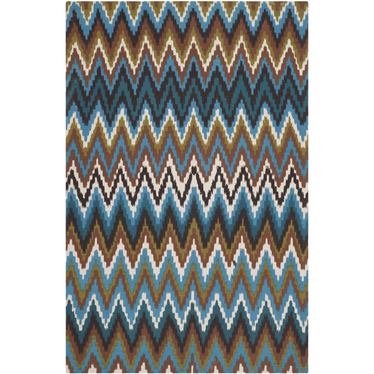 Cedar Brook Blue and Multicolor Cotton Flat-Weave Area Rug, 5' x 8'