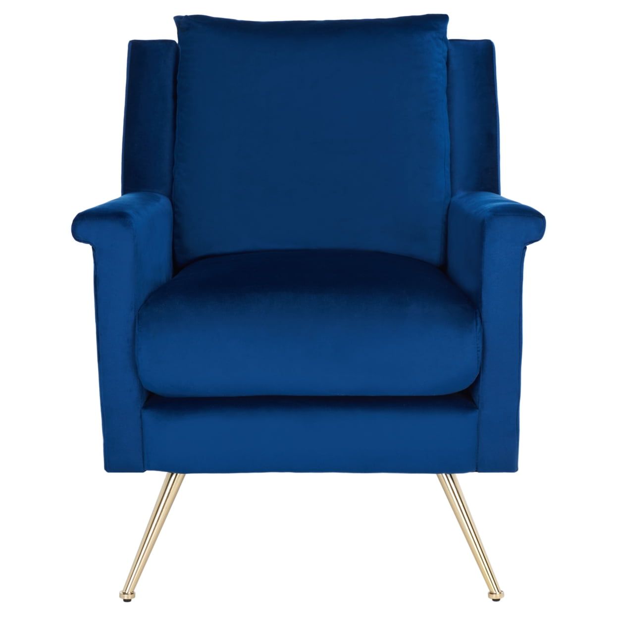 Luxurious Navy Velvet & Gold Metal Mid-Century Armchair