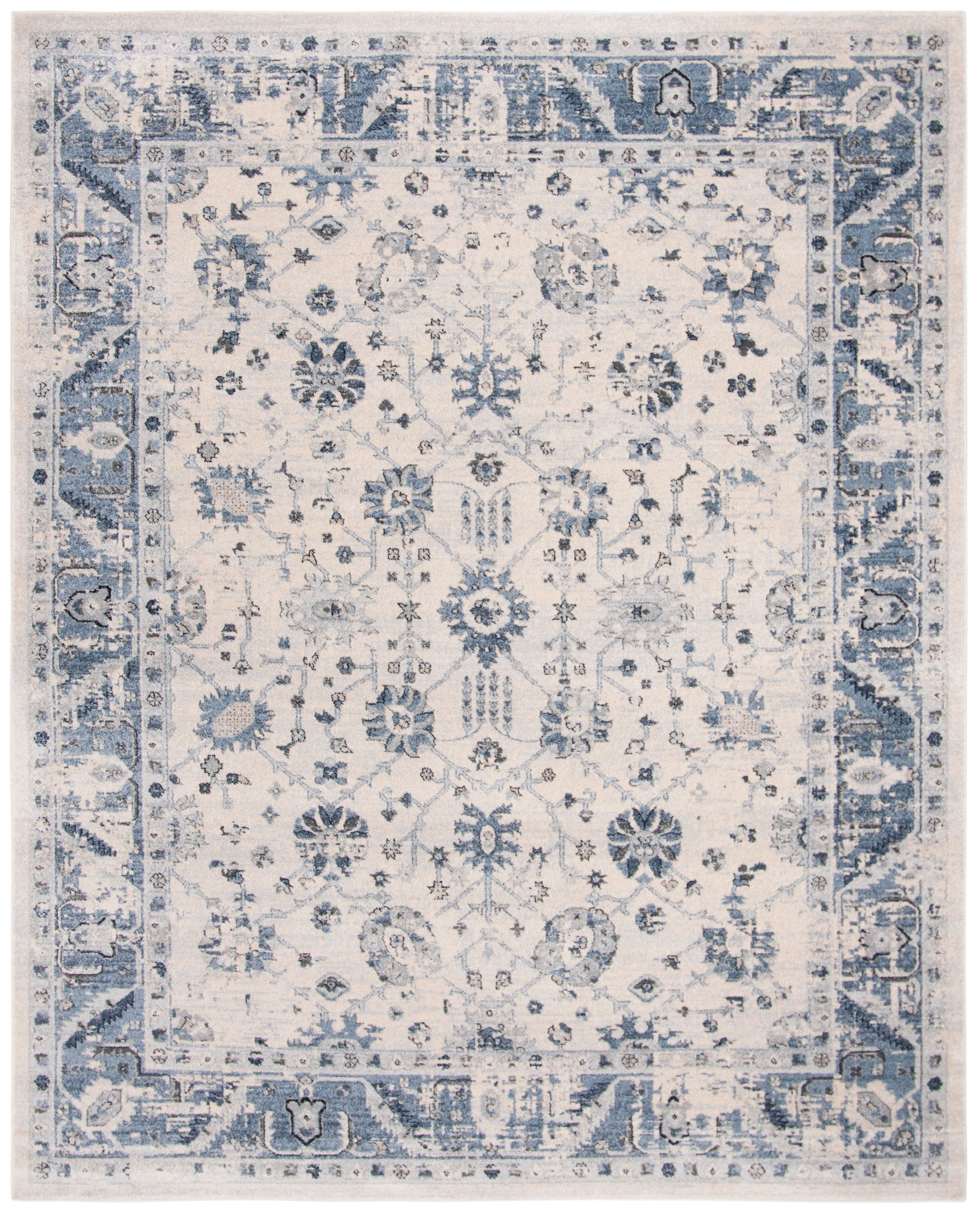 Ivory and Blue 9' x 12' Synthetic Stain-Resistant Area Rug