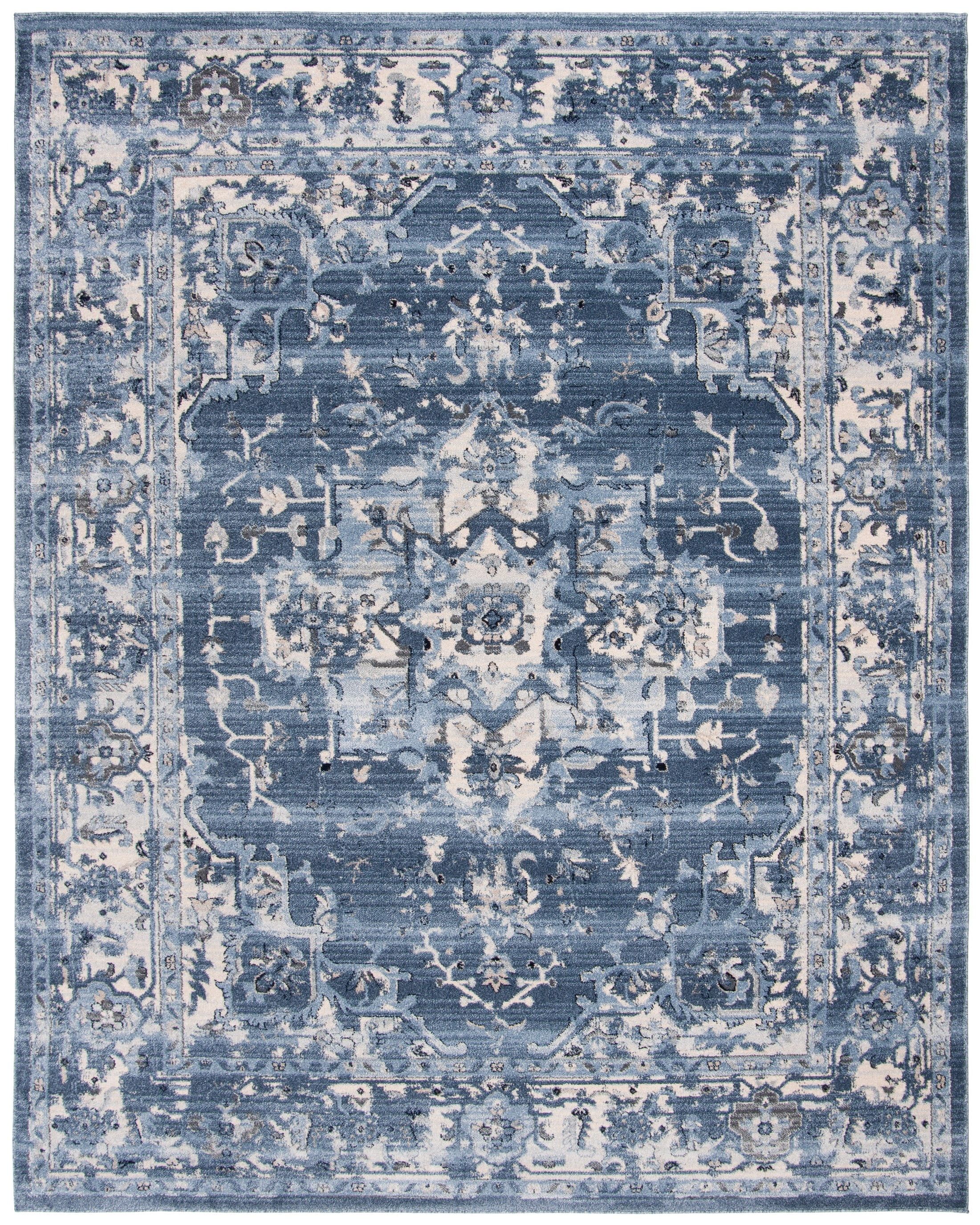 Navy and Creme 9' x 12' Synthetic Reversible Area Rug