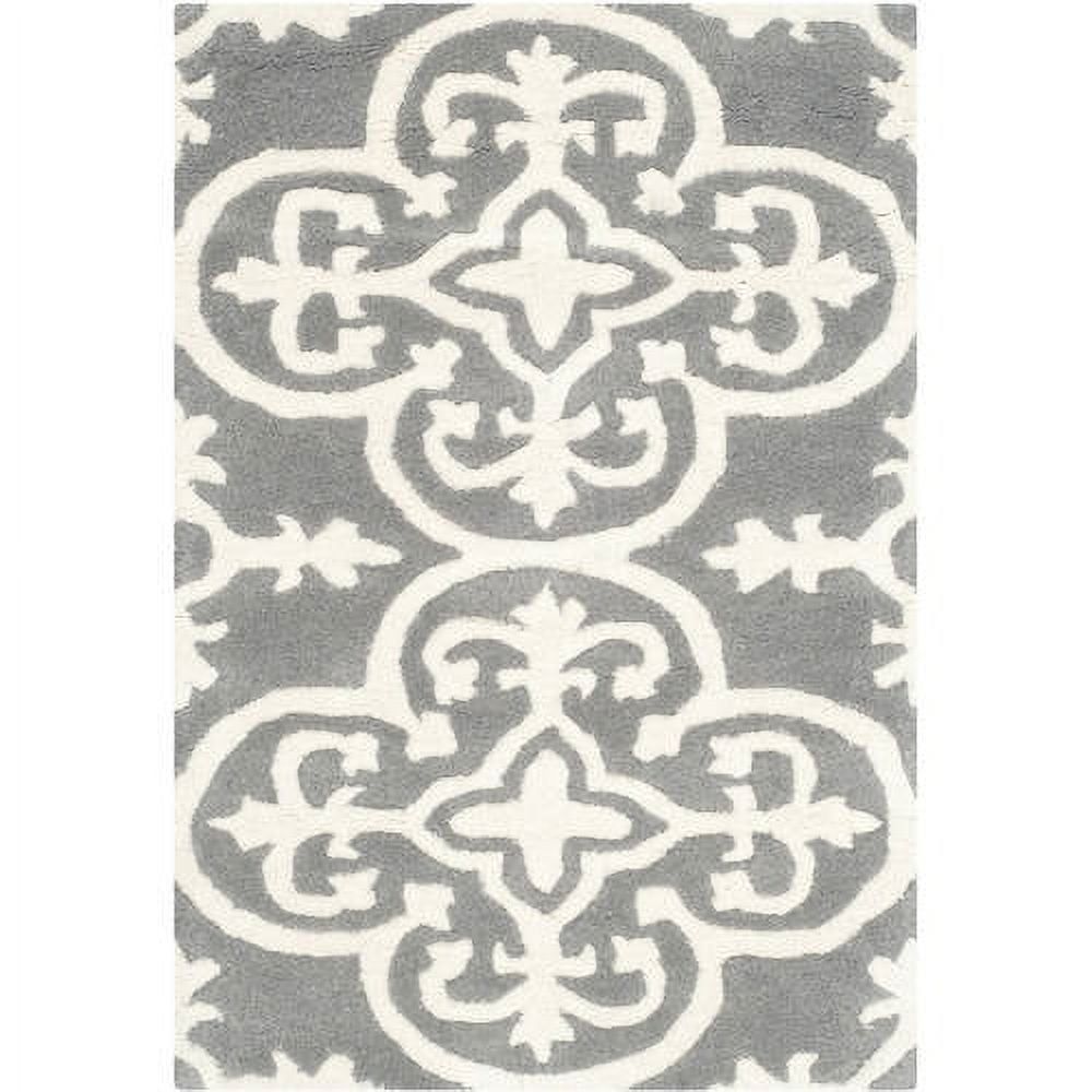 Hand-Tufted Dark Grey and Ivory Wool Area Rug