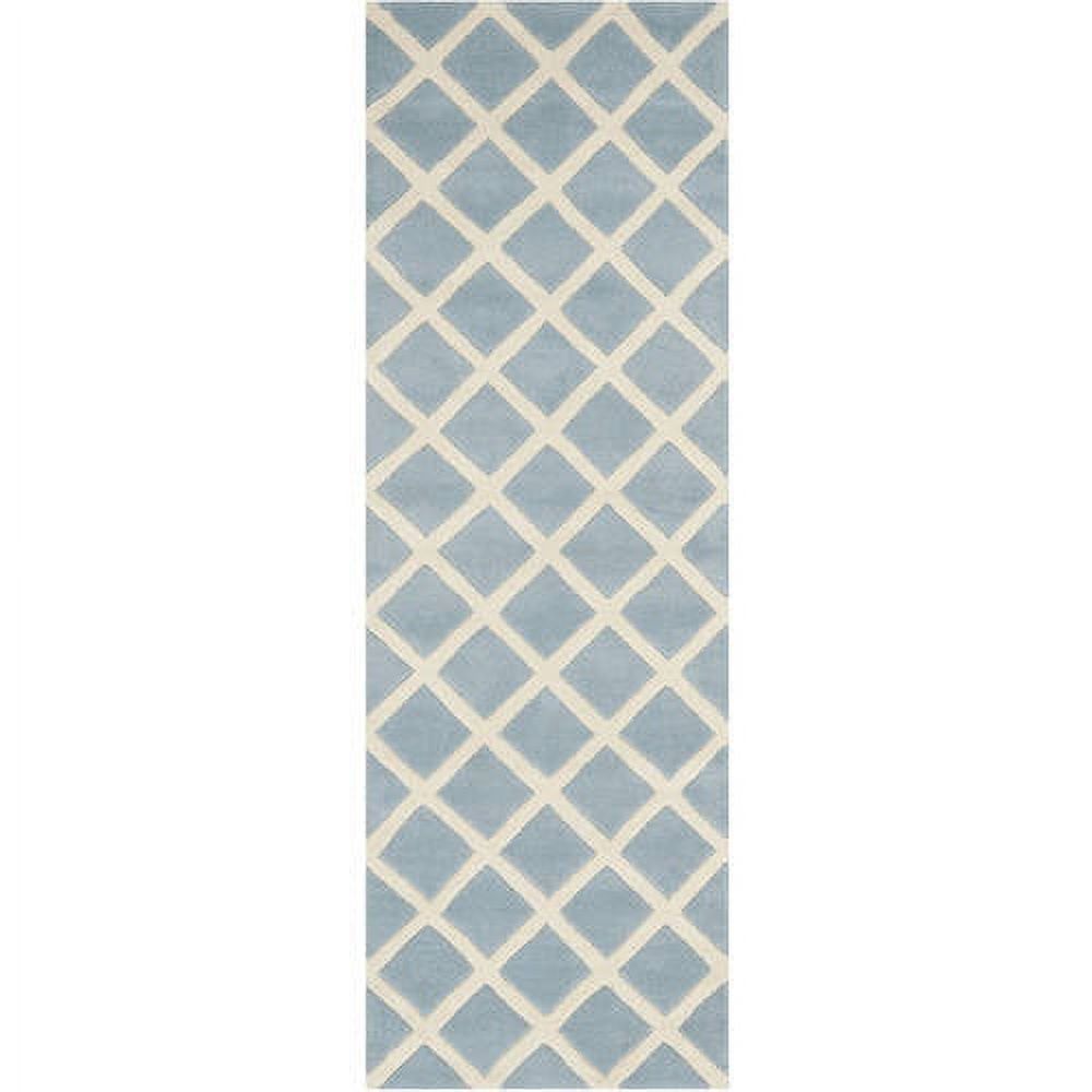 Hand-Tufted Blue and Ivory Wool Runner Rug