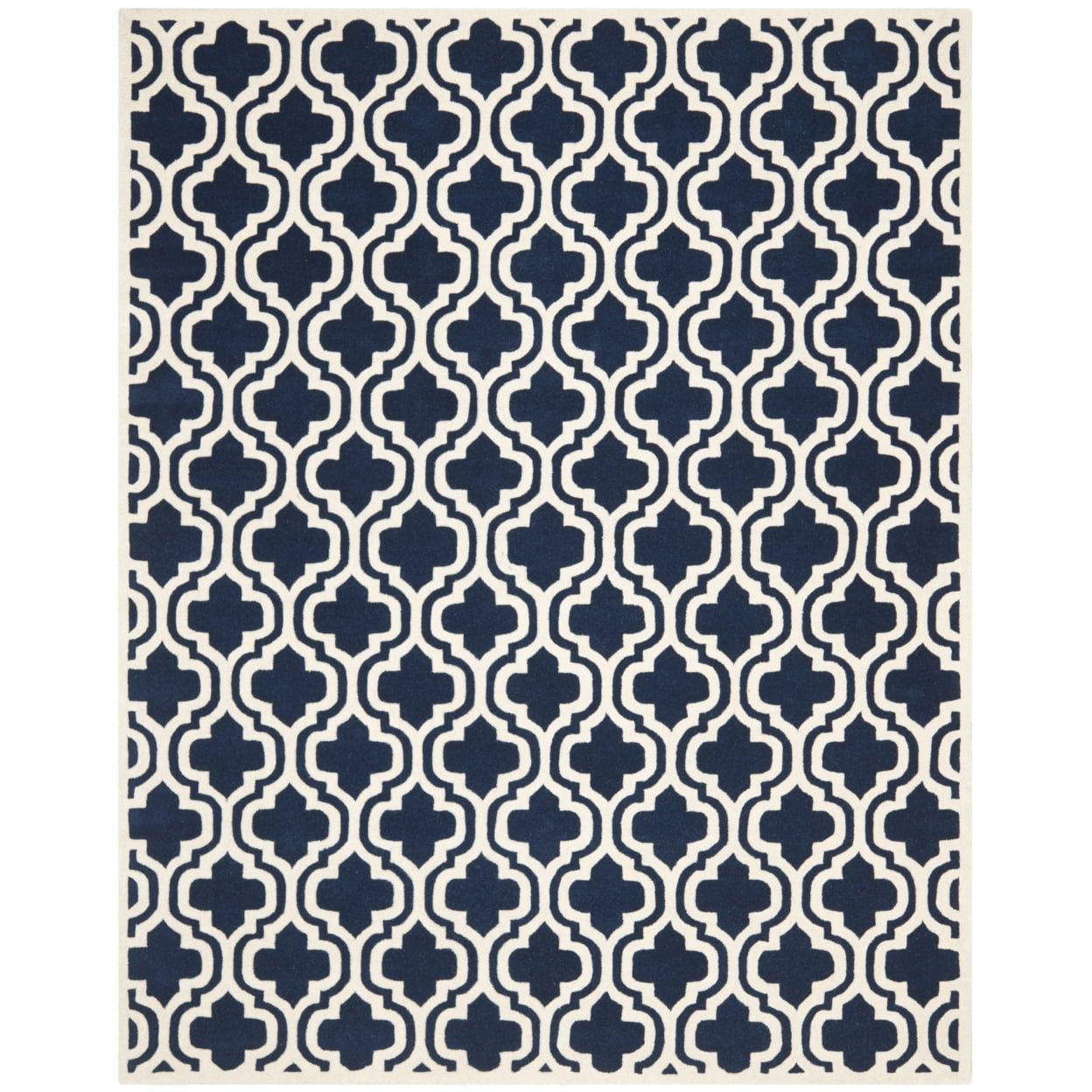 Handmade Dark Blue and Ivory Wool Tufted Square Rug