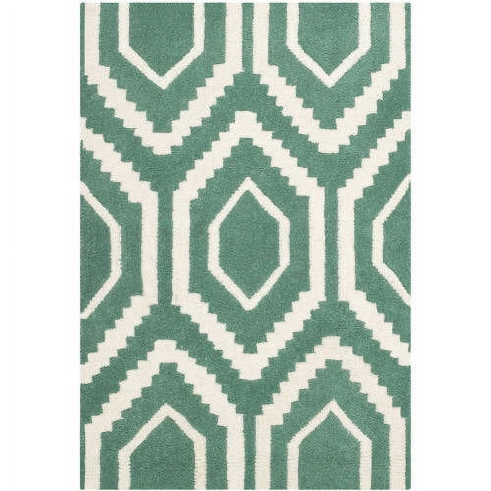 Teal and Ivory Hand-Tufted Wool Moroccan Rug, 6' x 9'