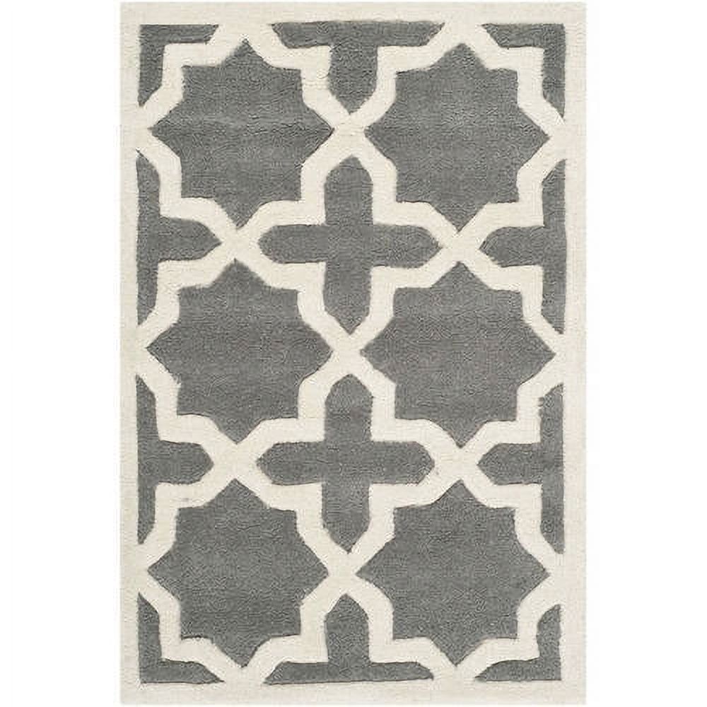 Handmade Dark Grey and Ivory Wool 4' x 6' Rug