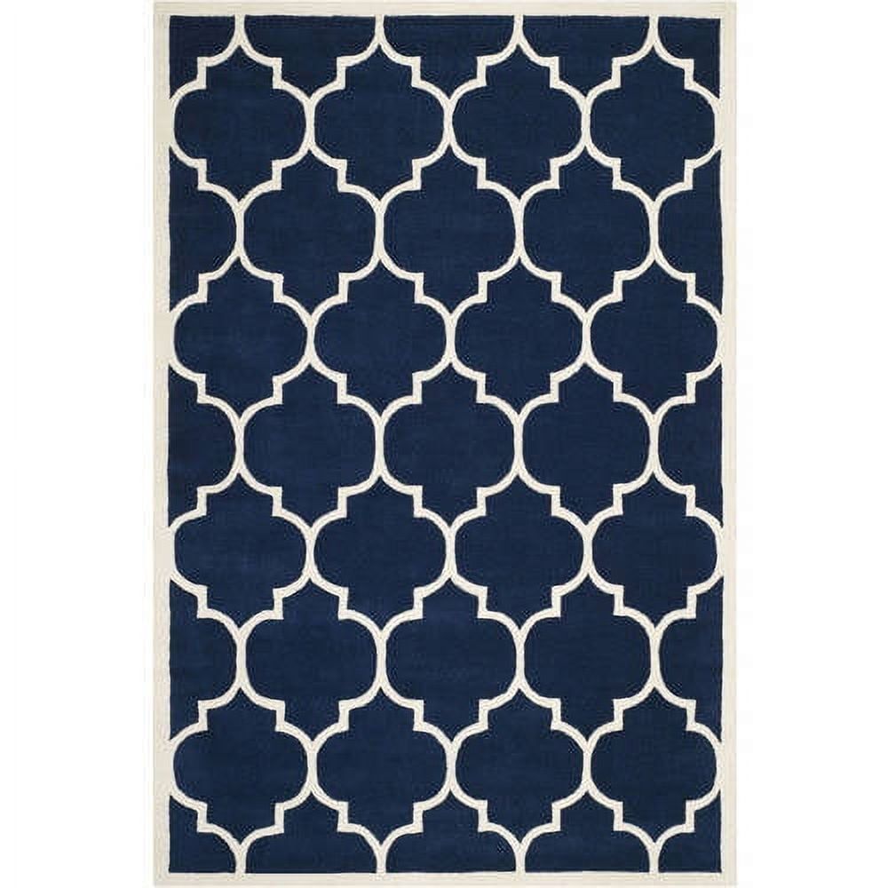 Ivory and Dark Blue Hand-Tufted Wool Geometric Area Rug