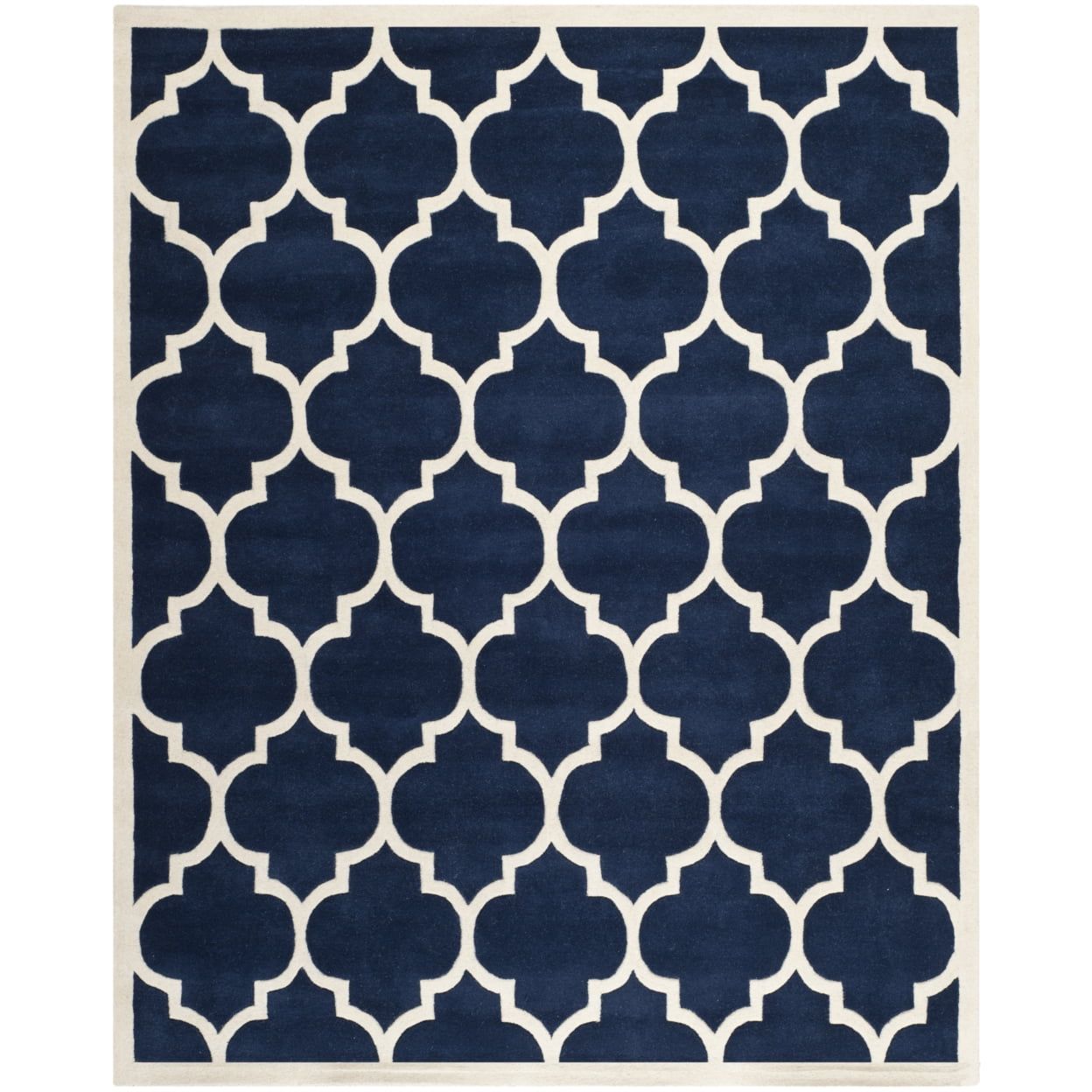 Hand-Tufted Dark Blue and Ivory Wool Area Rug