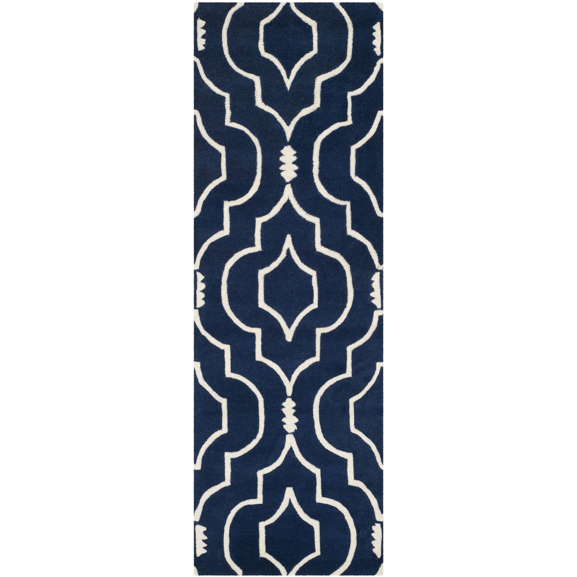 Ivory and Dark Blue Hand-Tufted Wool Rectangular Rug