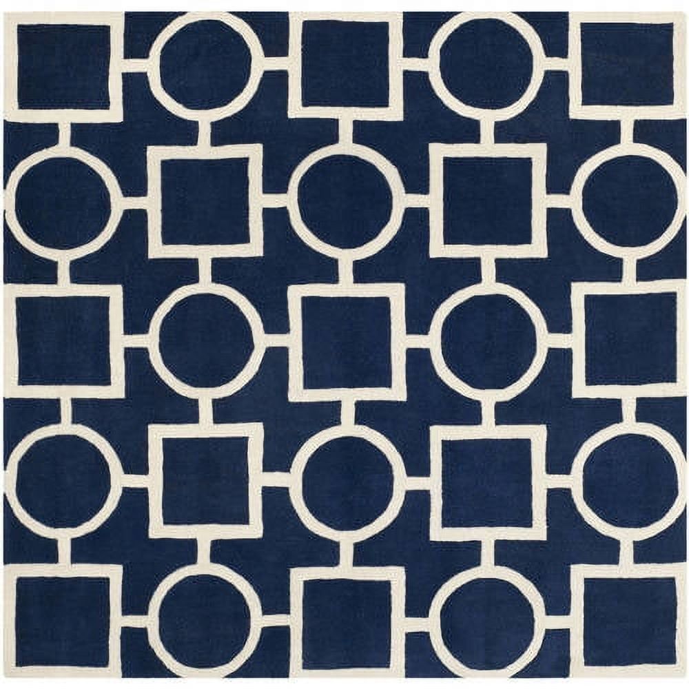 Hand-Tufted Elegance Dark Blue & Ivory Wool Square Rug