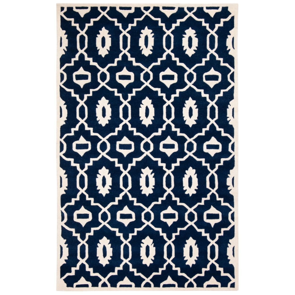 Handmade Dark Blue and Ivory Wool Tufted Area Rug, 5' x 8'