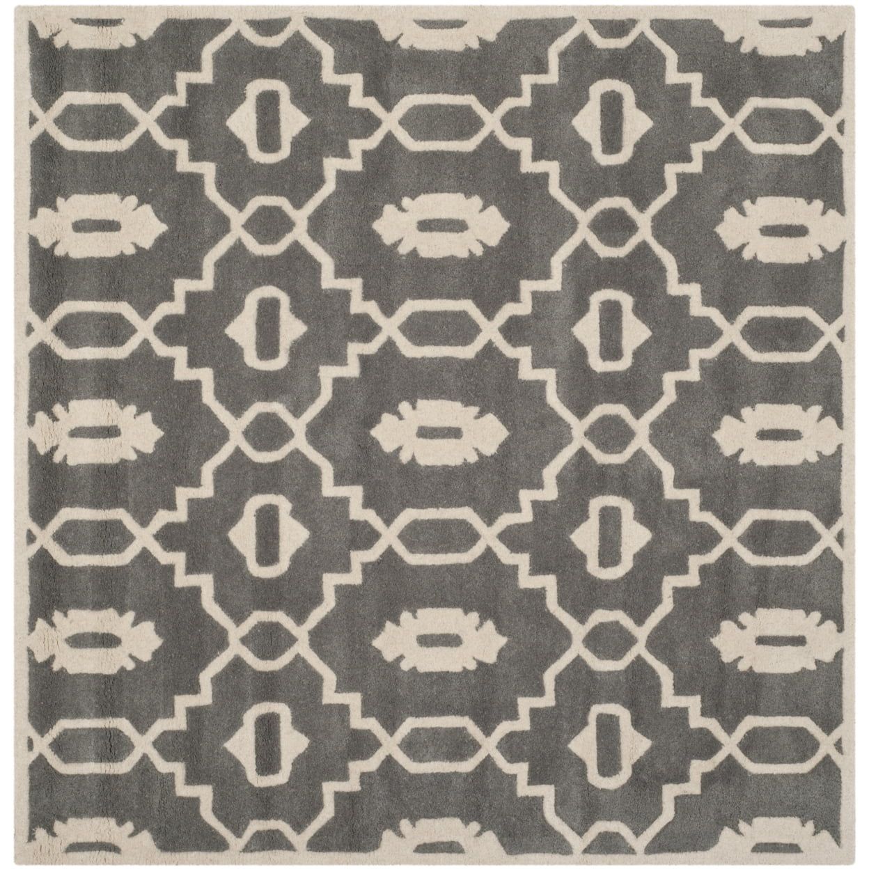 Handmade Dark Gray and Ivory Wool Tufted Square Rug