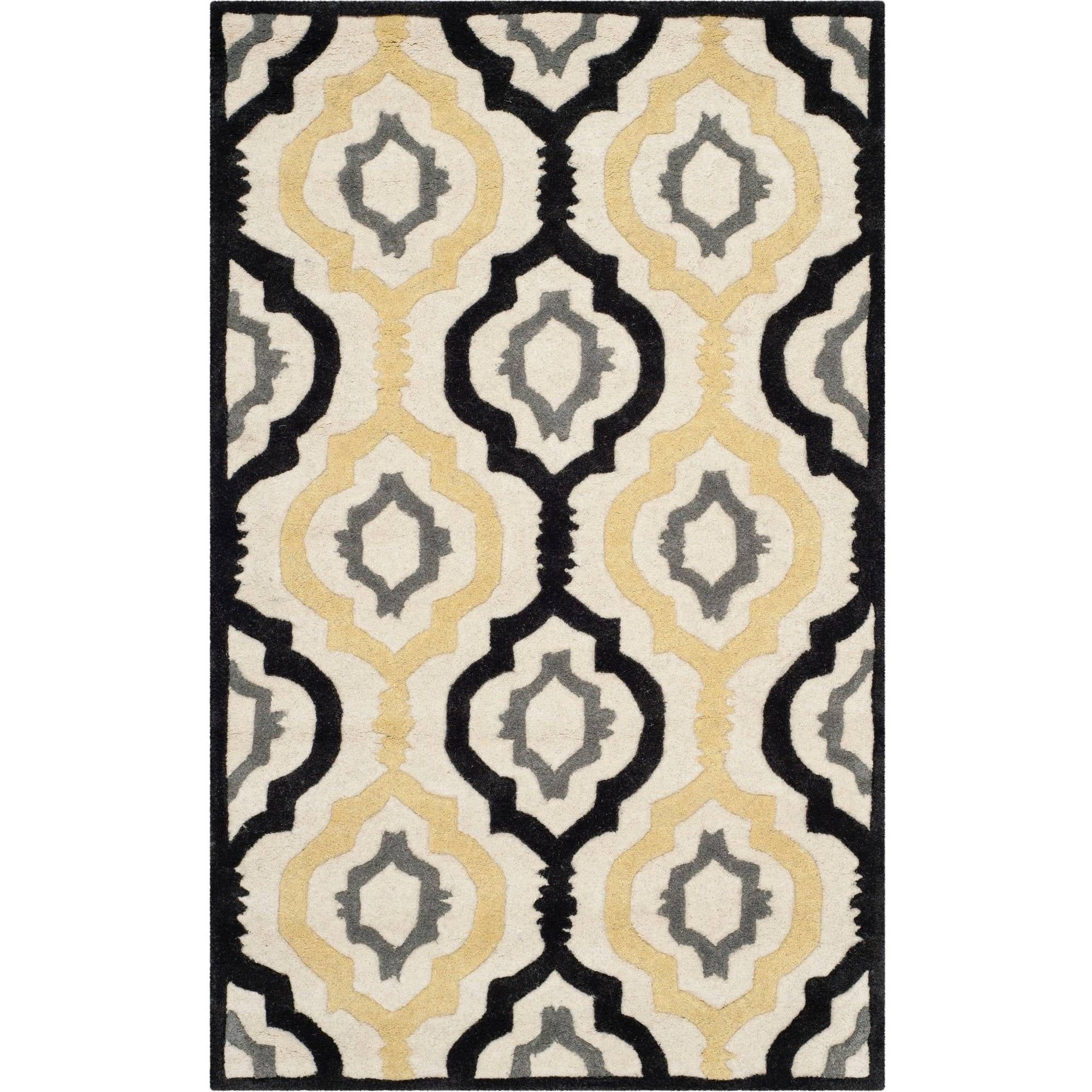 Ivory and Multi Hand-Tufted Wool 4' x 6' Rectangular Rug