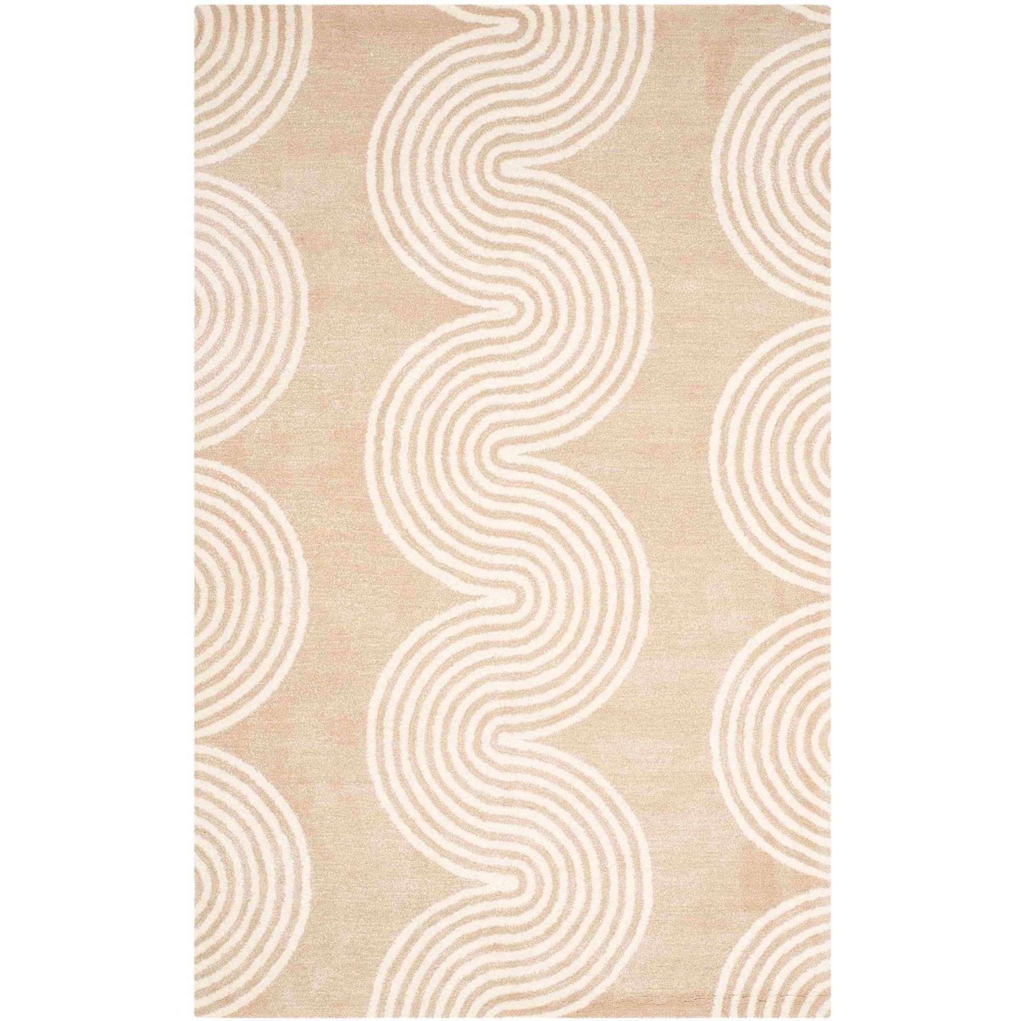 Ivory and Beige Hand-Tufted Wool Rectangular Rug, 5' x 8'