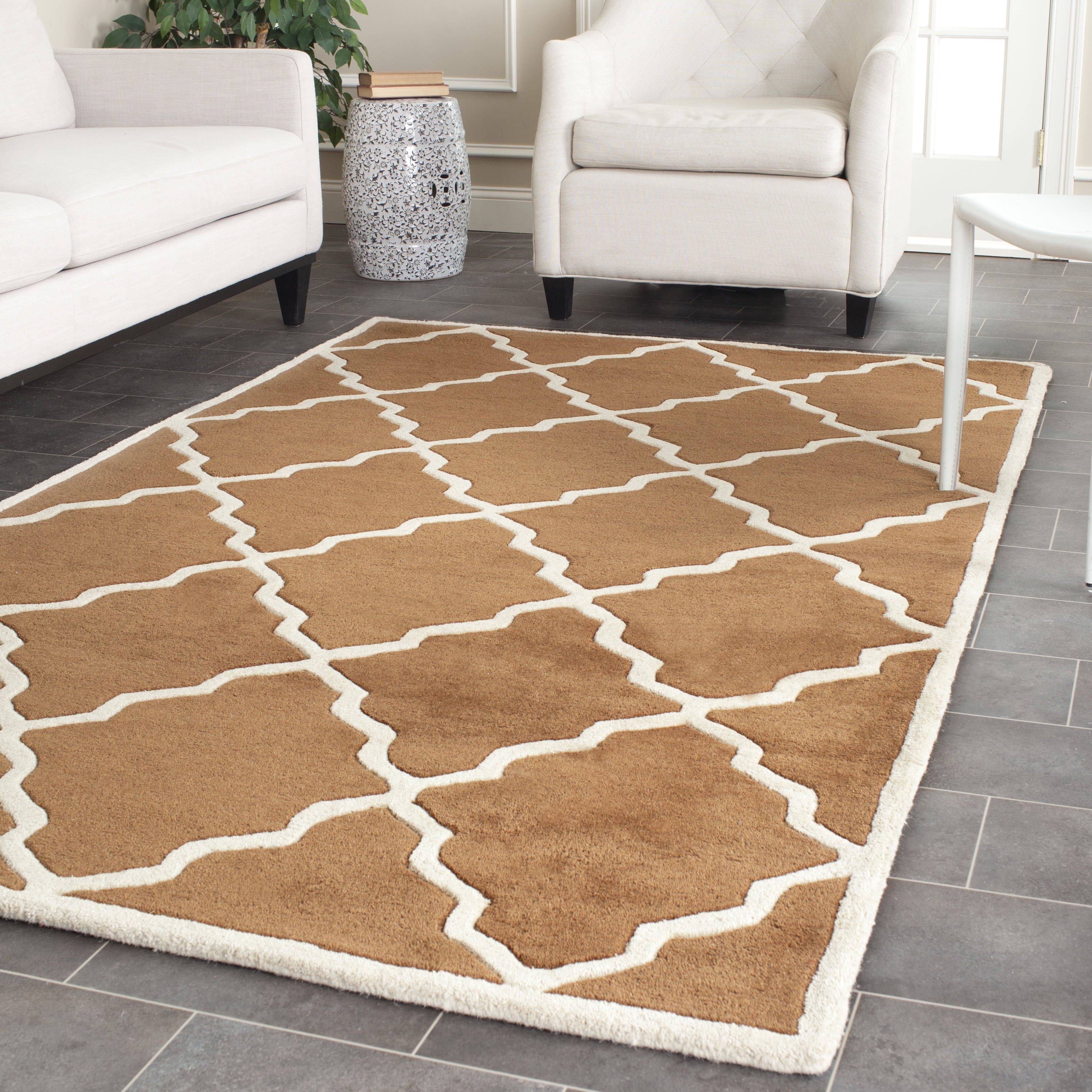 Brown and White Hand-Tufted Wool Geometric Area Rug, 8' x 10'