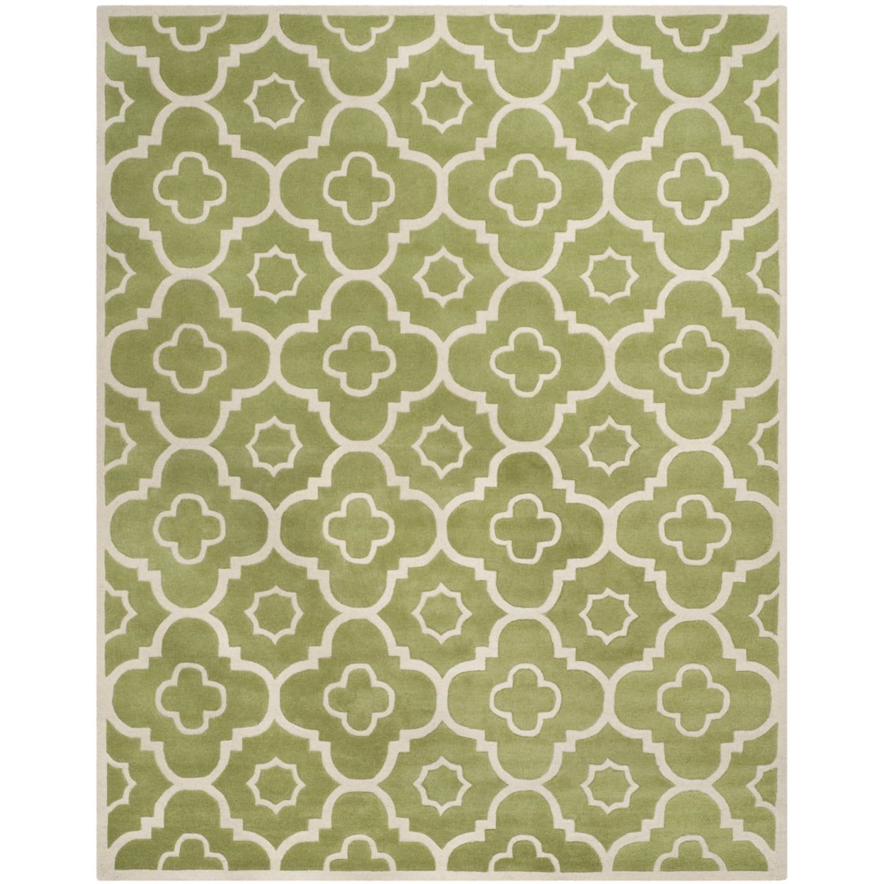 Ivory and Green 3' x 5' Hand-Tufted Wool Round Rug