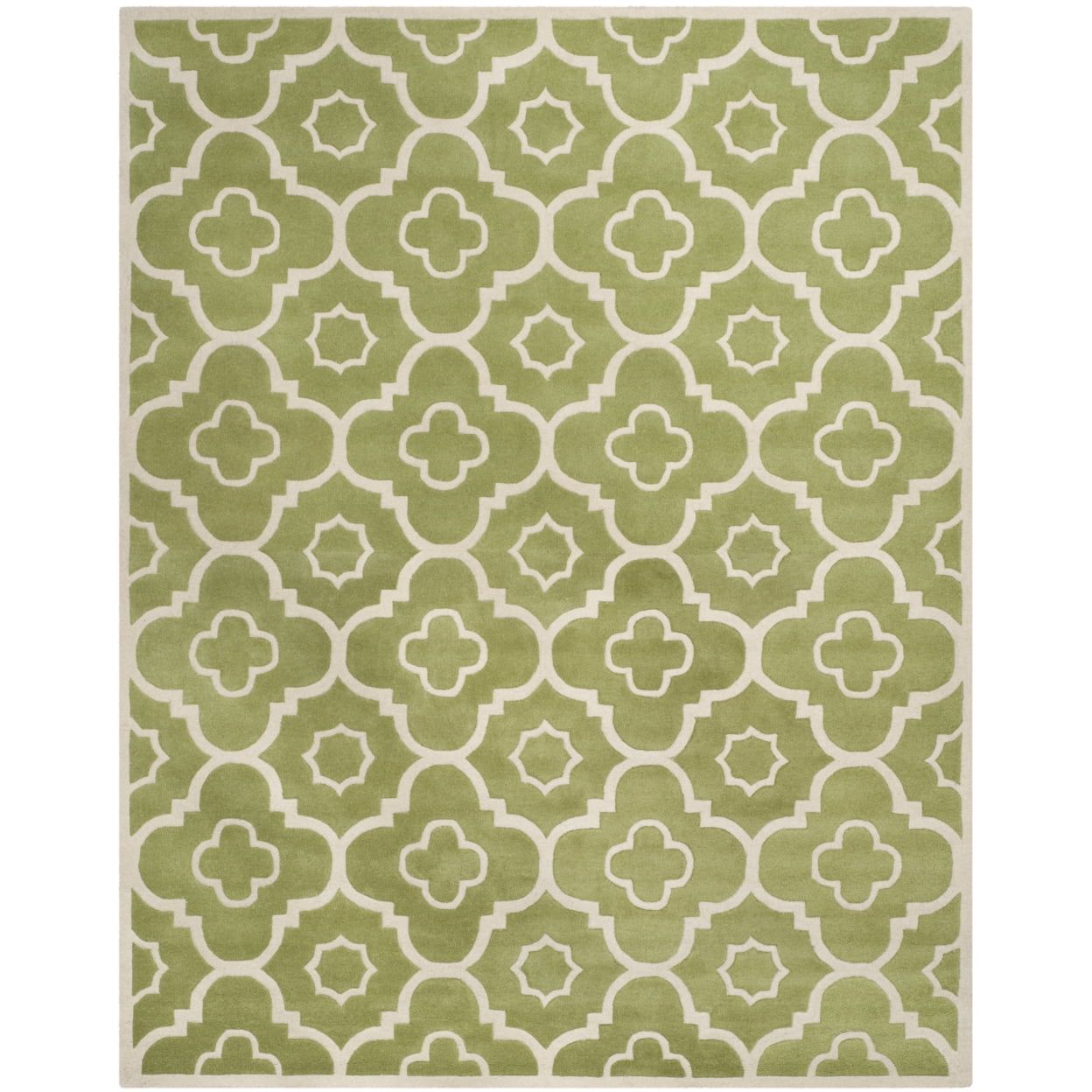 Hand-Tufted Green and Ivory Wool 8' x 10' Area Rug