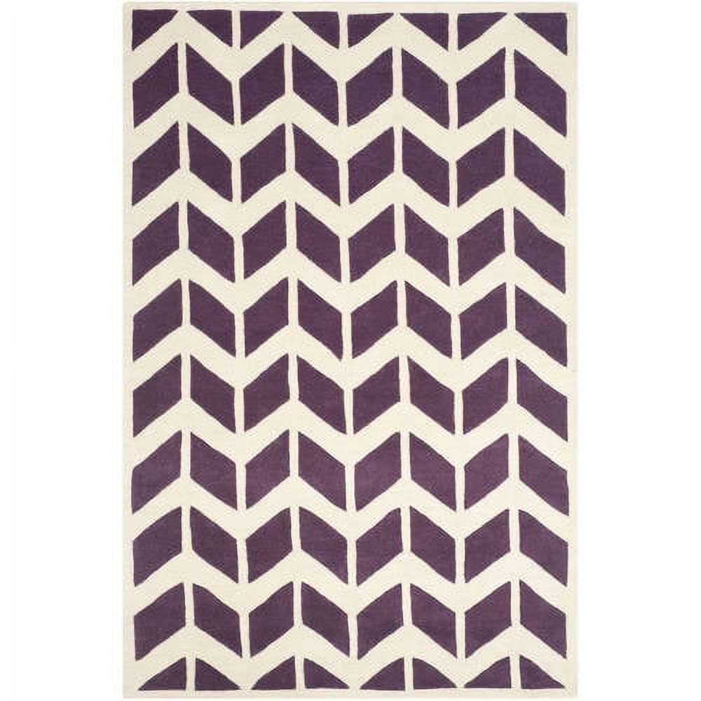 Hand-Tufted Purple and Ivory Wool Area Rug, 5' x 8'