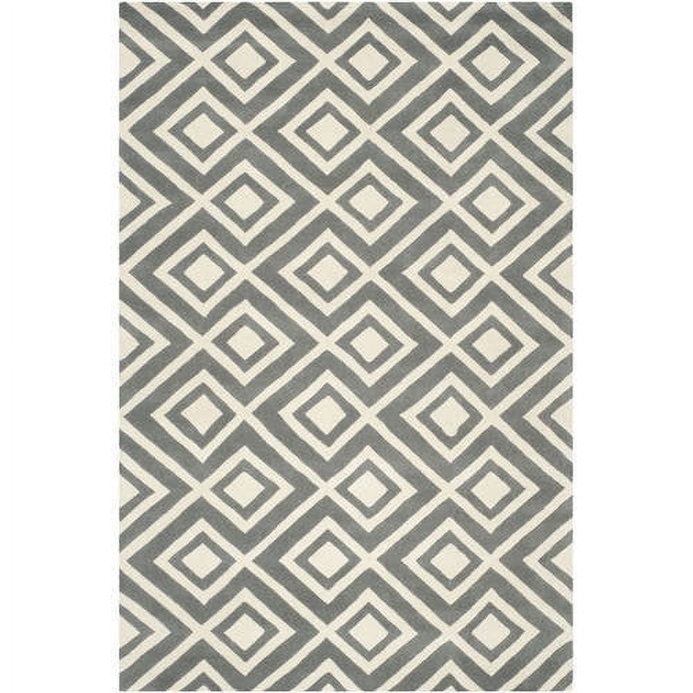 Hand-Tufted Dark Grey and Ivory Wool Square Rug 7'x7'