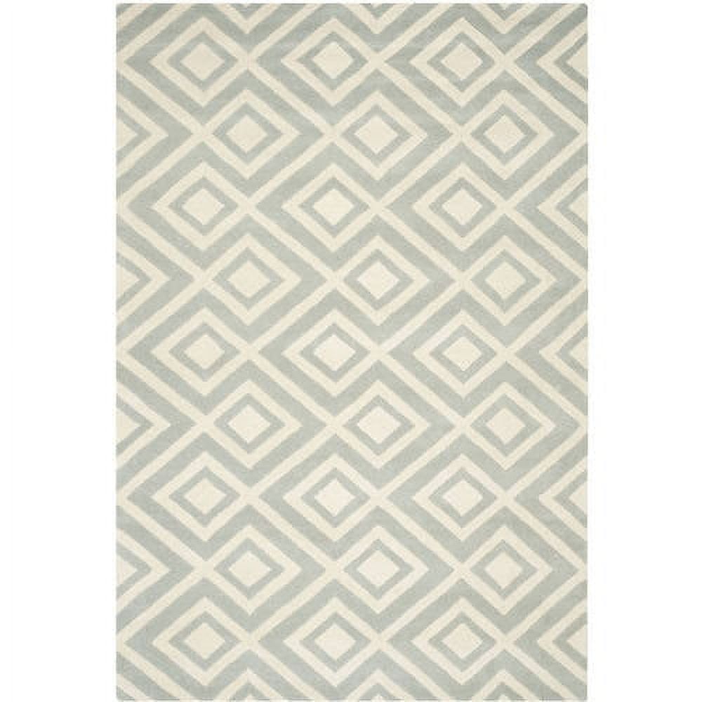 Grey and Ivory Hand-Tufted Wool Geometric 9' x 12' Rug