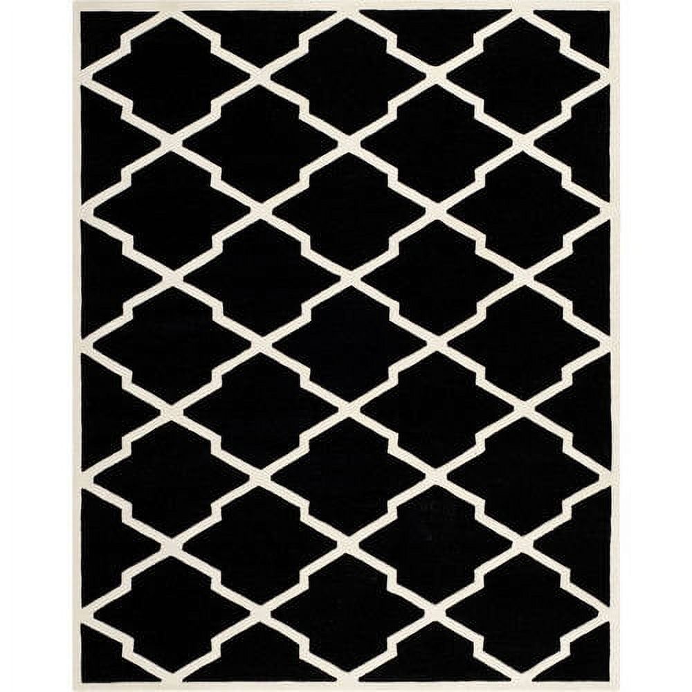 Handmade Black and Ivory Tufted Wool Square Rug