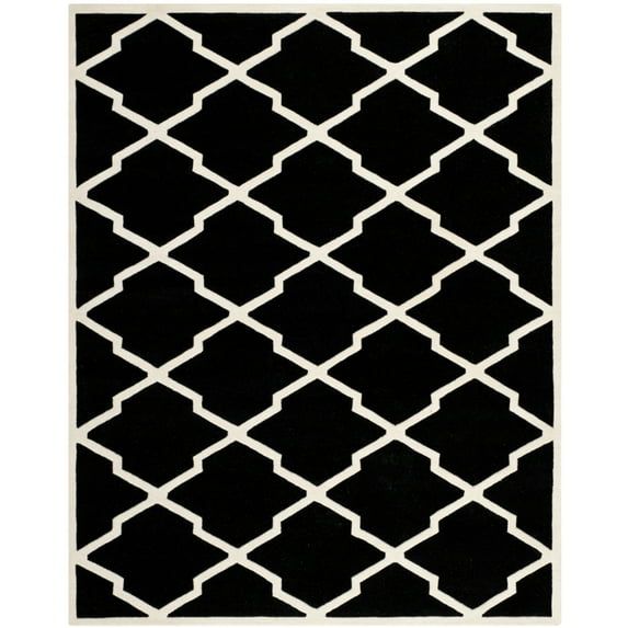 Handmade Black and Ivory Tufted Wool Square Rug