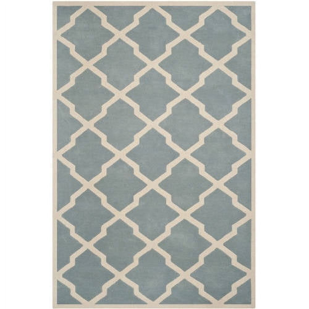 Hand-Tufted Blue and Ivory Geometric Wool Area Rug, 3' x 5'