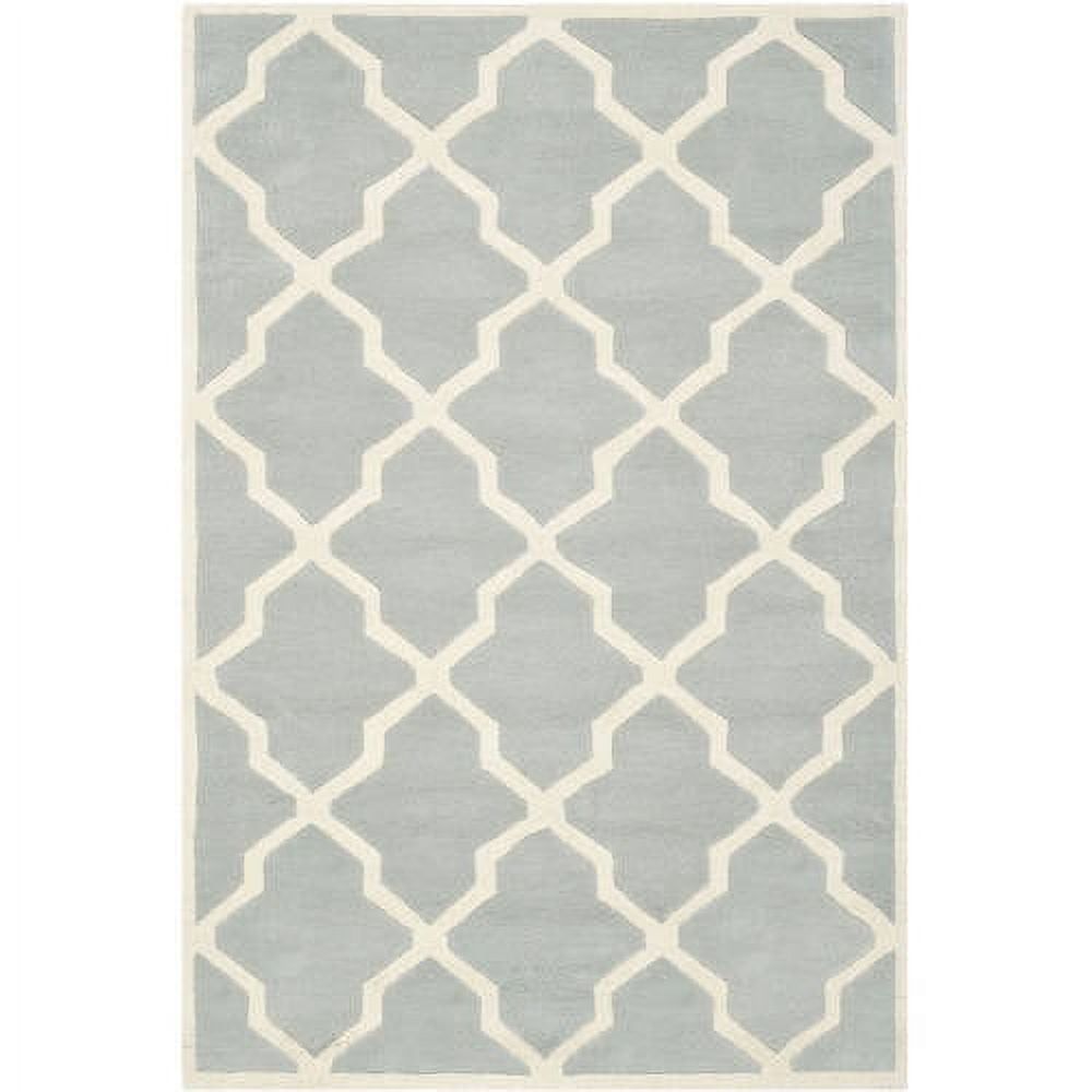 Grey and Ivory Hand-Tufted Wool Geometric Area Rug, 3' x 5'