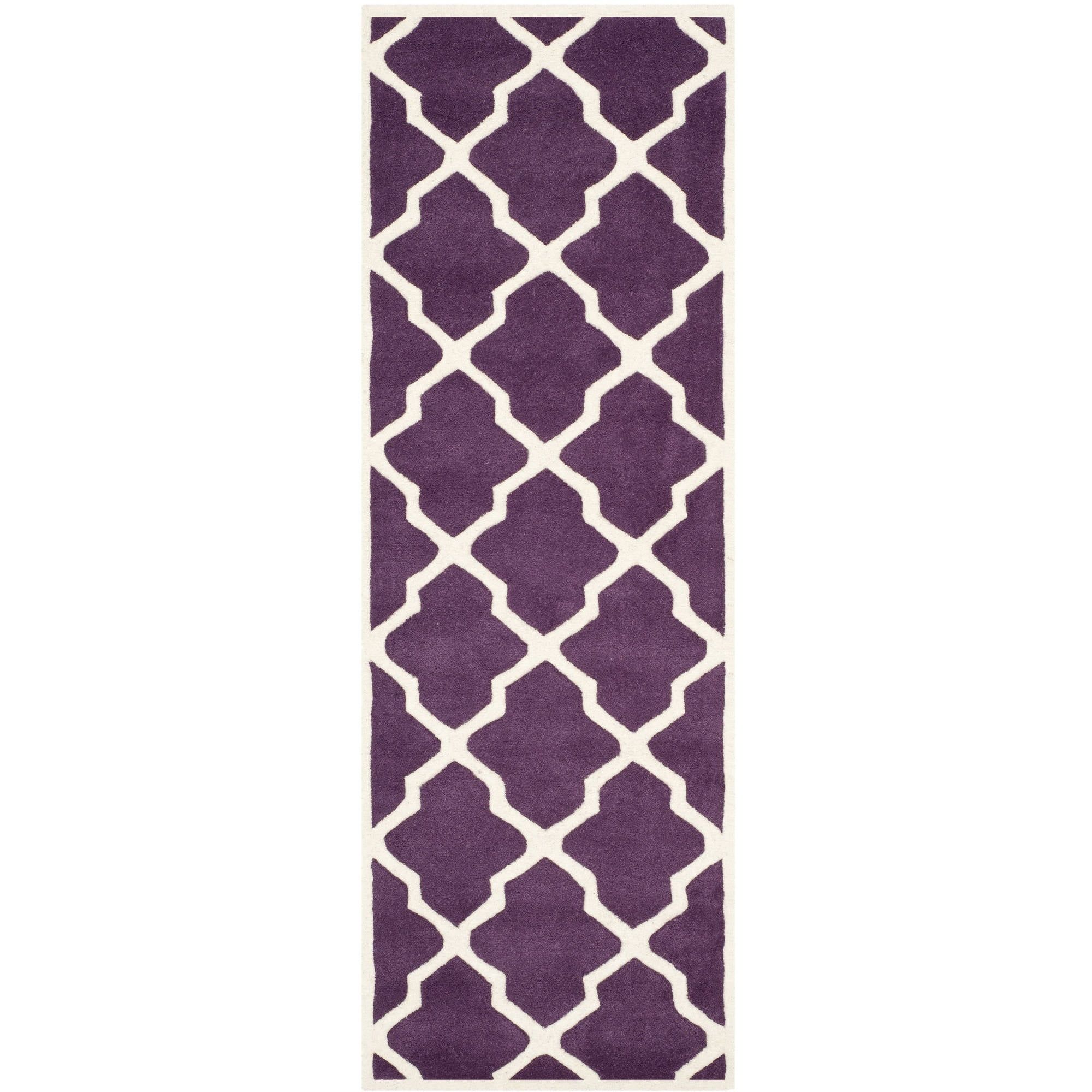 Ivory and Purple Hand-Tufted Wool Runner Rug 108" x 28"