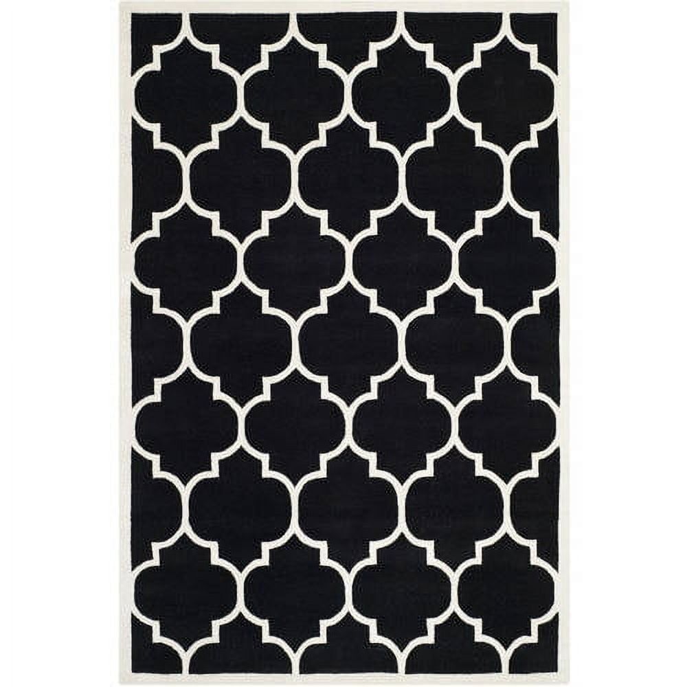 Handmade Black and Ivory Geometric Wool Area Rug 3' x 5'