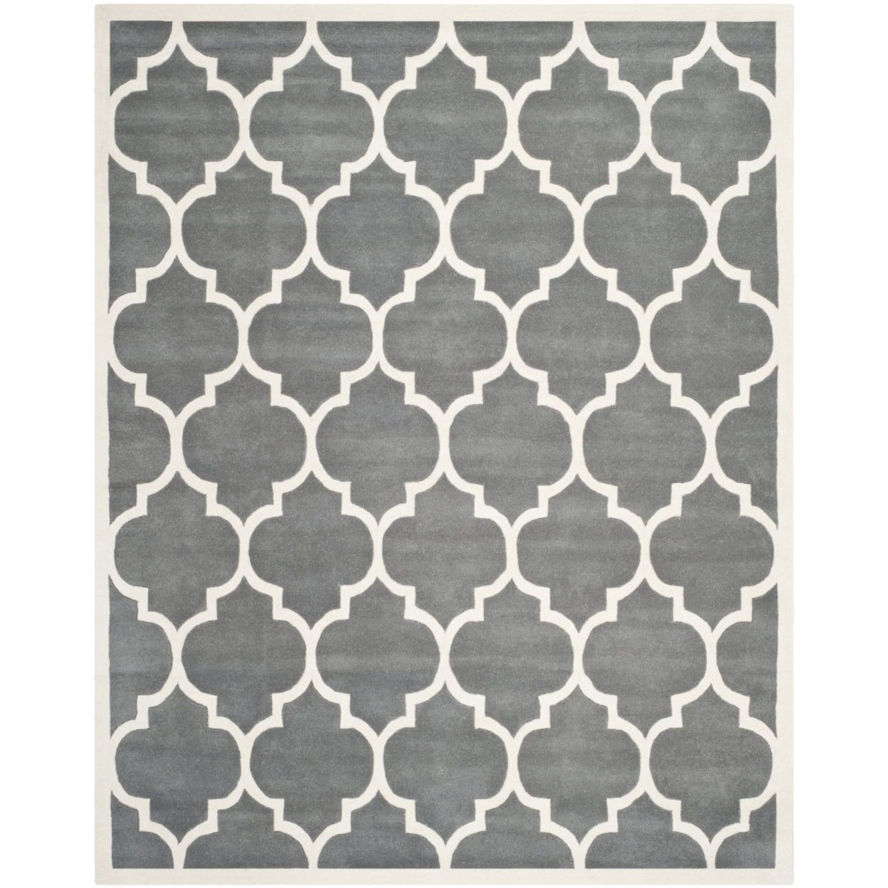 Hand-Tufted Dark Grey and Ivory Wool Geometric Rug, 5' x 5'