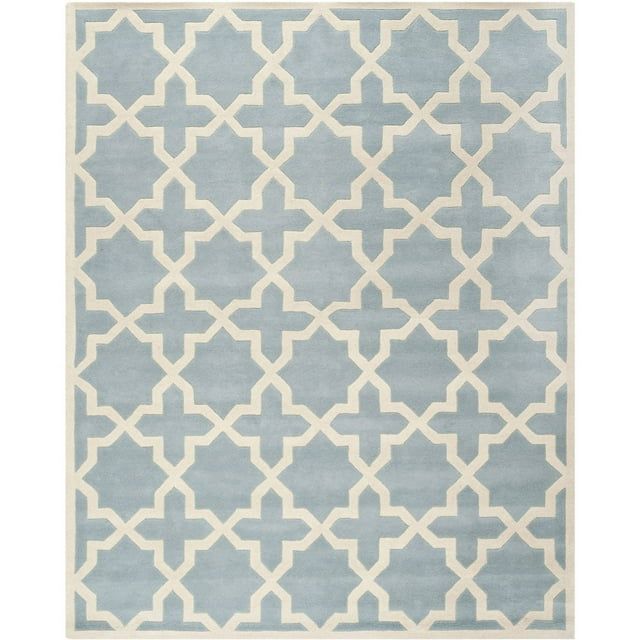 Hand-Tufted Blue and Ivory Wool Geometric Area Rug, 10' x 14'