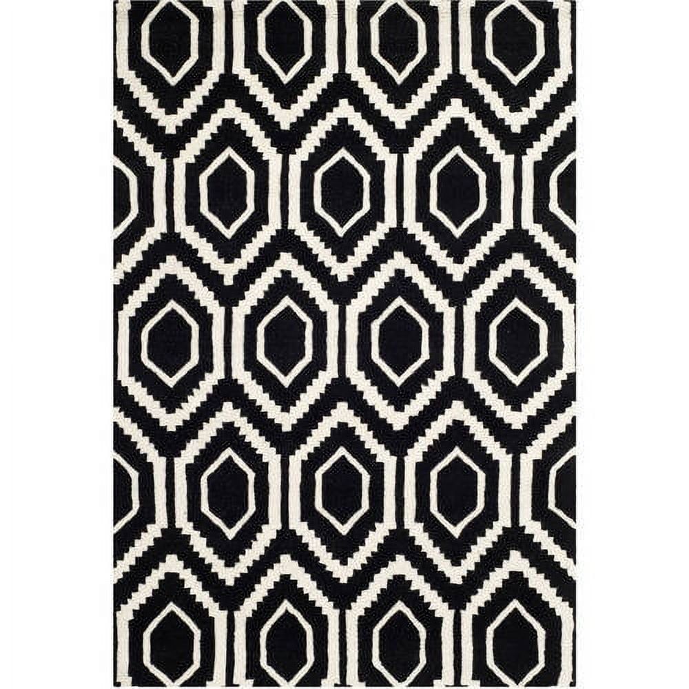 Black and Ivory Geometric Hand-Tufted Wool Area Rug, 4' x 6'