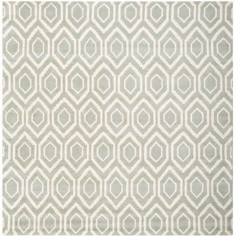 Hand-Tufted Chevron Wool 7' Square Area Rug in Grey/Ivory