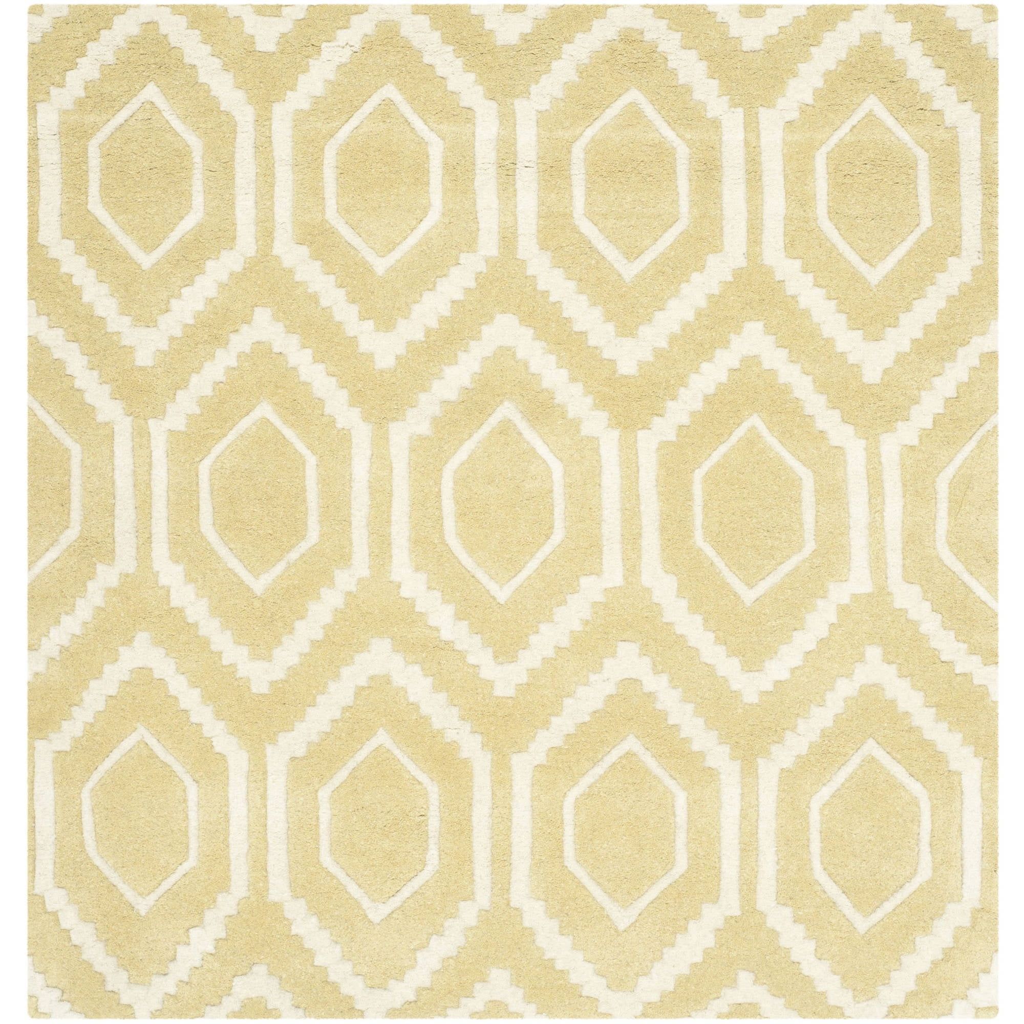 Hand-Tufted Light Gold and Ivory Wool Square Area Rug