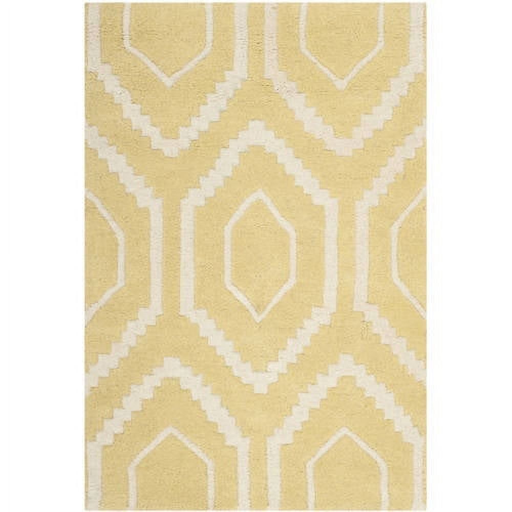 Light Gold and Ivory Hand-Tufted Wool Geometric Area Rug