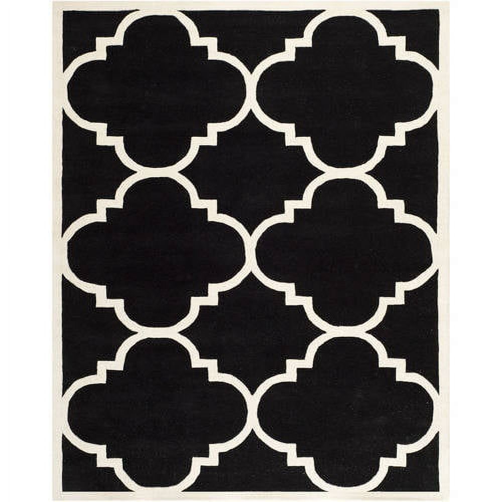 Hand-Tufted Black and Ivory Wool Geometric Area Rug, 5' x 8'