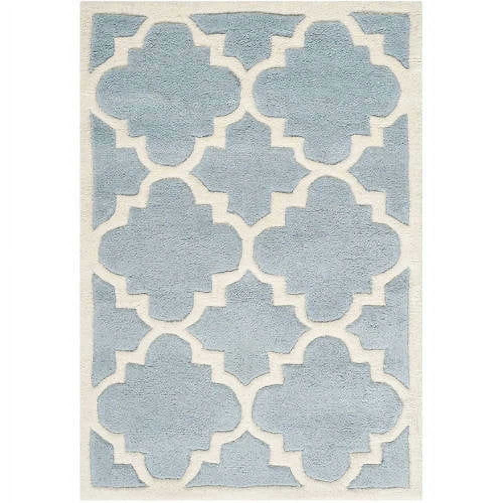 Blue and Ivory Hand-Tufted Wool Geometric Area Rug