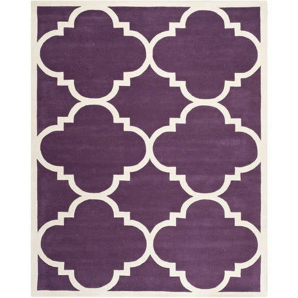 Handmade Purple and Ivory Wool Tufted 9' x 12' Rug