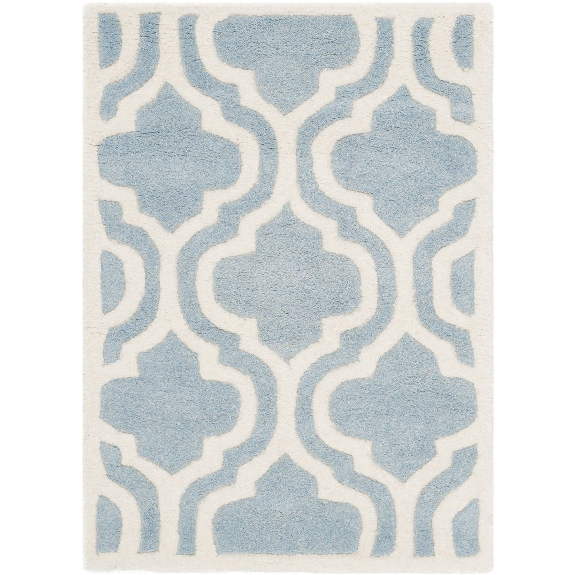 Blue and Ivory Hand-Tufted Wool Area Rug, 3' x 5'