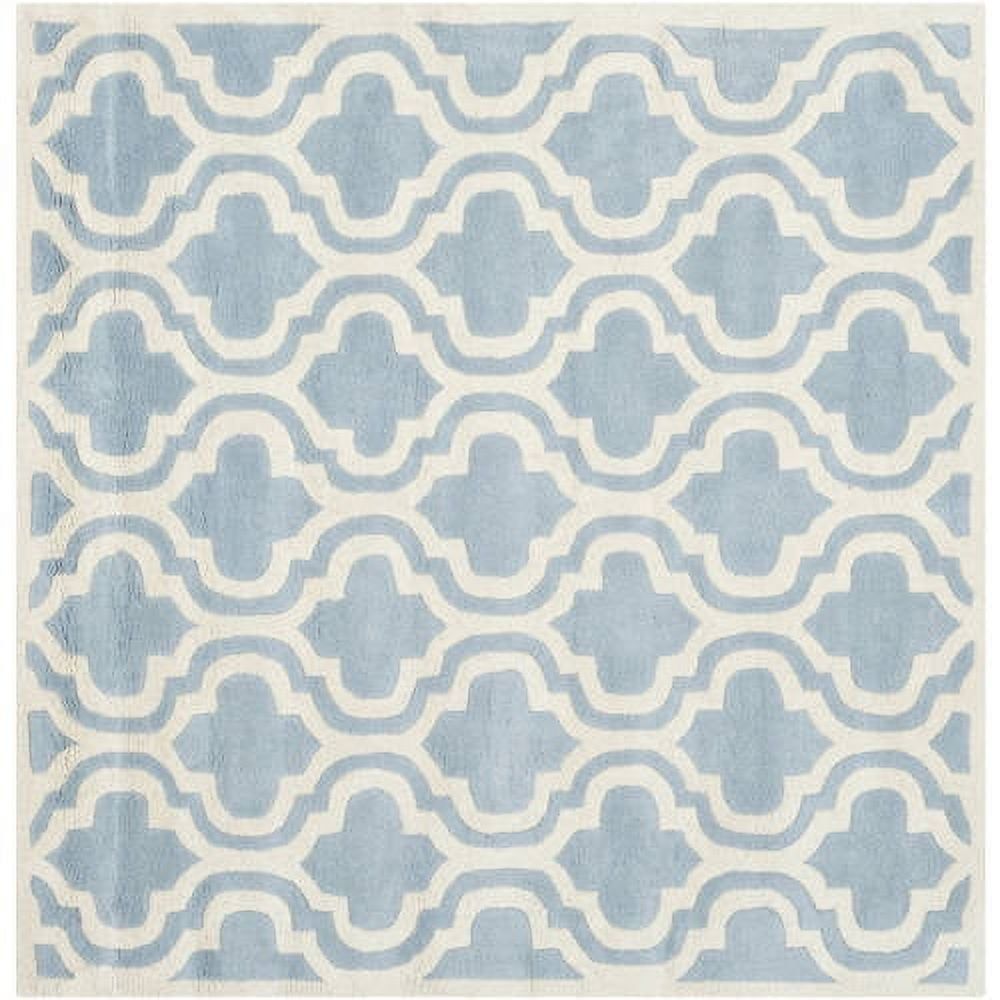 Blue and Ivory Hand-Tufted Wool Geometric 6' x 9' Rug