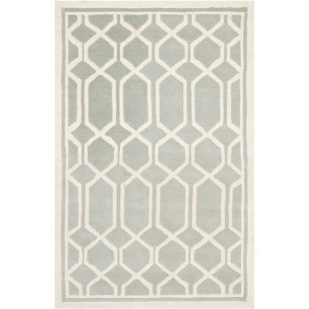 Gray and Ivory Hand-Tufted Wool Geometric Square Rug