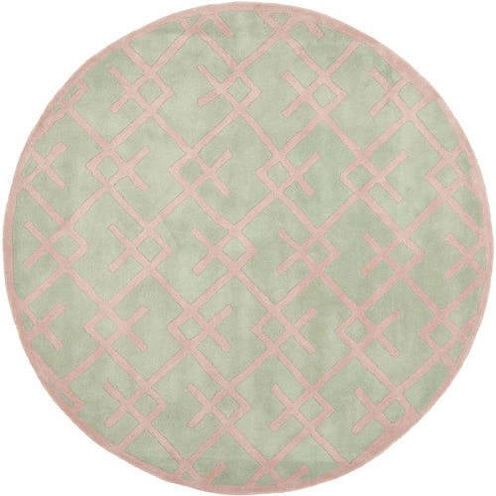 Ivory and Green Geometric Tufted Wool Rug, 2' x 3'